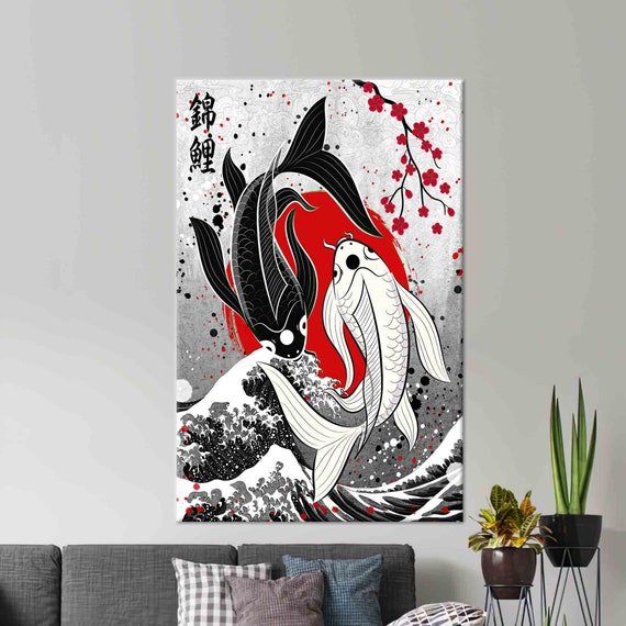 Japanese Fish Art White Fishes Art Black Fishes Art Animal Artwork Art 3d Glass Art Fishes Wallpaper Gift Table Home Wall Art