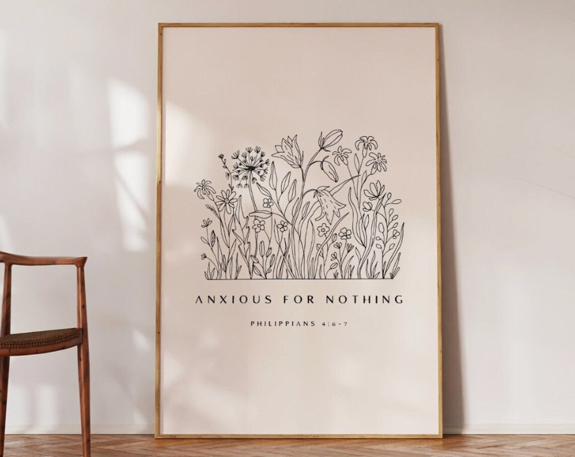 Philippians 4 Christian Floral Boho Line Art Print