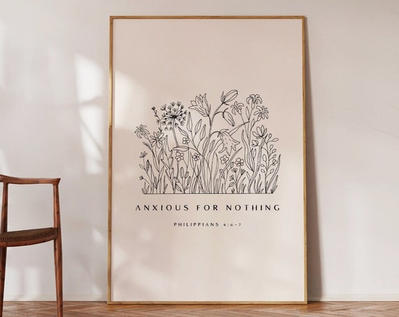 Philippians 4 Christian Floral Boho Line Art Print
