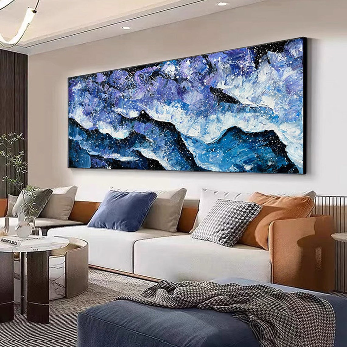 Blue Purple Crashing Waves Thick Texture Abstract Panoramic Art Poster - Image 4
