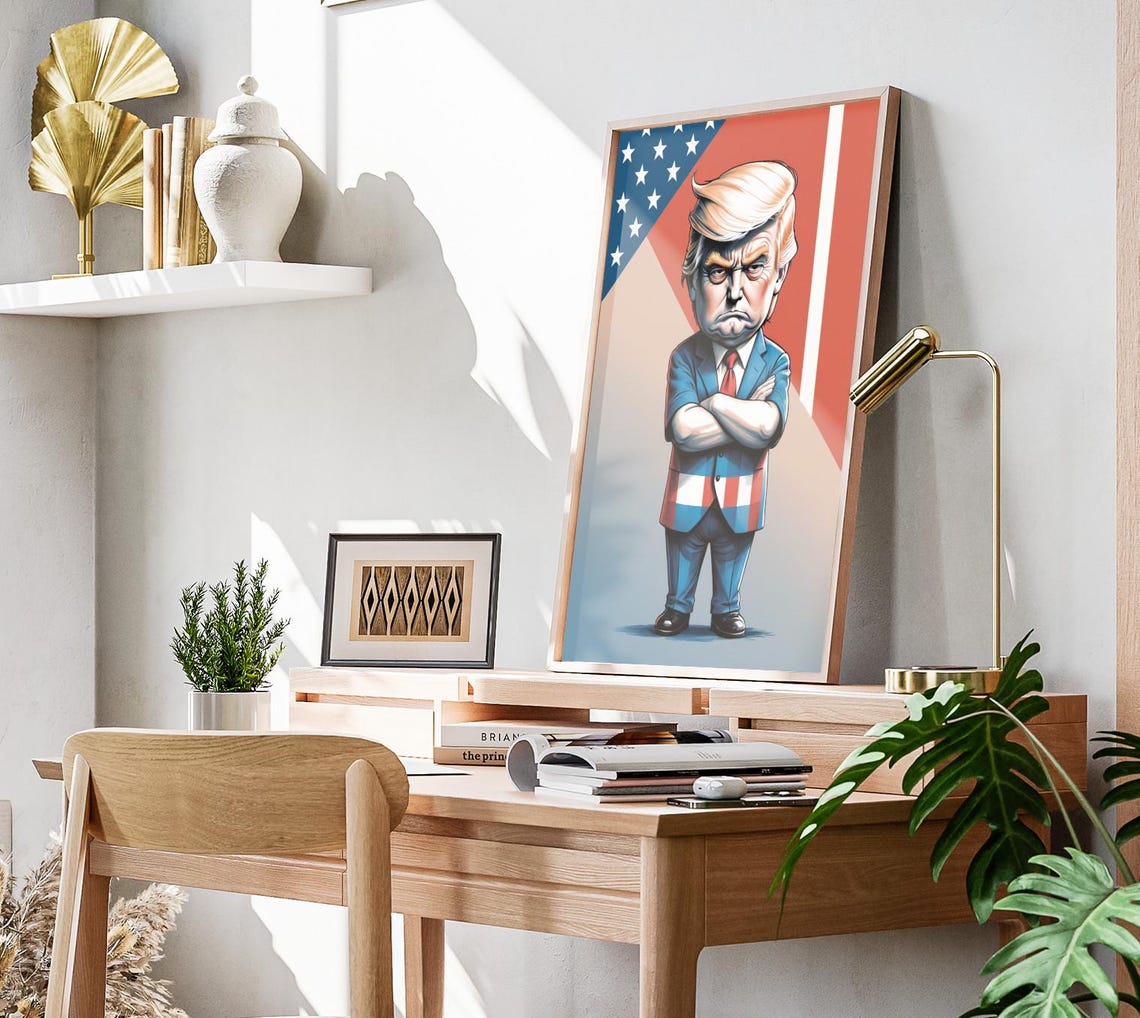 Donald Trump Chibi Caricature Stars Stripes Blazer Patriotic Poster - Image 3