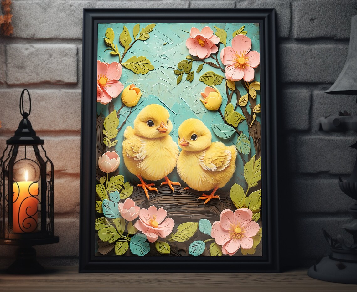 Spring Chicks Folk Art, Rustic Spring Decor