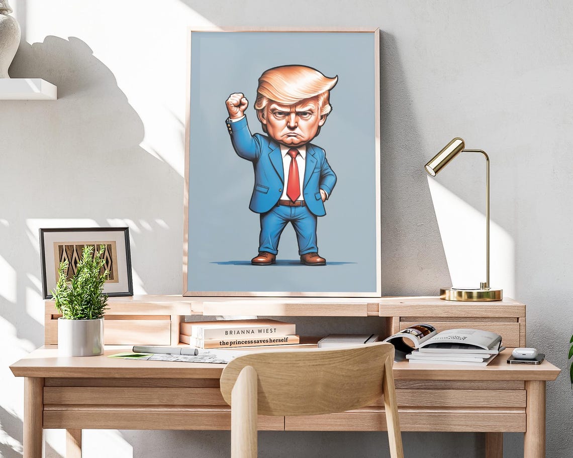 Donald Trump Caricature Art Print Maga Painting Artwork Trump Fist Pump Wall Art Make America Great Again Decor President Trump Poster - Image 4