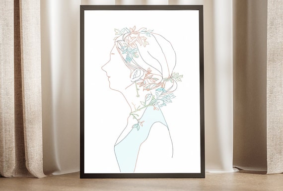 Abstract Art Poster Floral Line Art Female Body Geometric Flower Wall Decor Gift For Minimalist Art Lovers