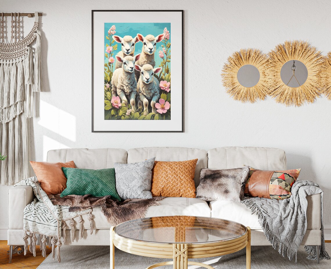 Easter Lamb Folk Art, Rustic Spring Poster - Image 2