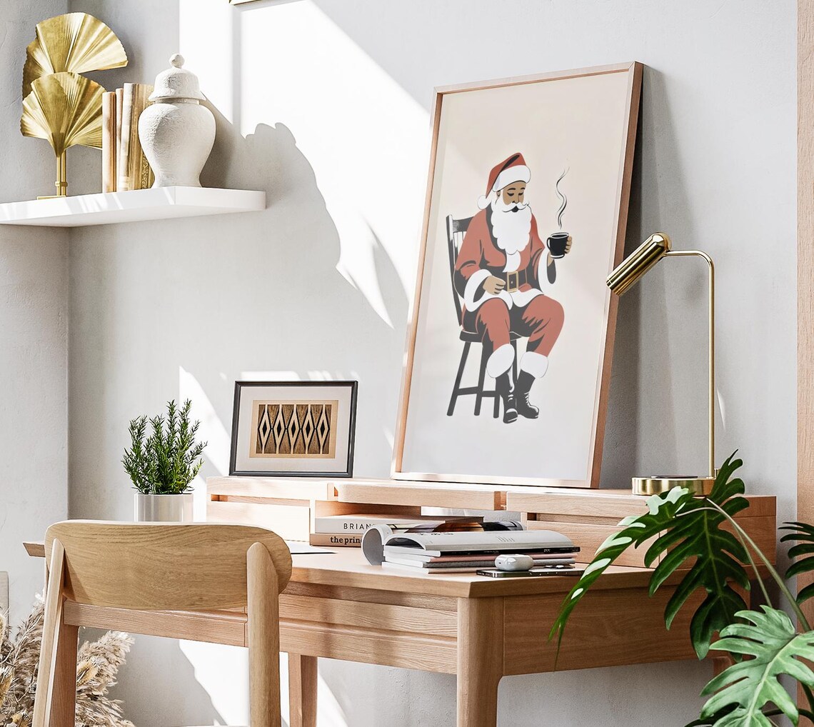 Santa Claus Hot Cocoa Minimalist Christmas Holiday Art Poster - Image 3