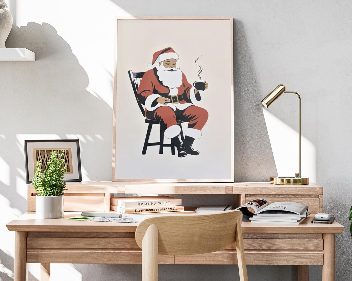 Santa Claus Hot Cocoa Minimalist Christmas Holiday Art Poster - Image 4