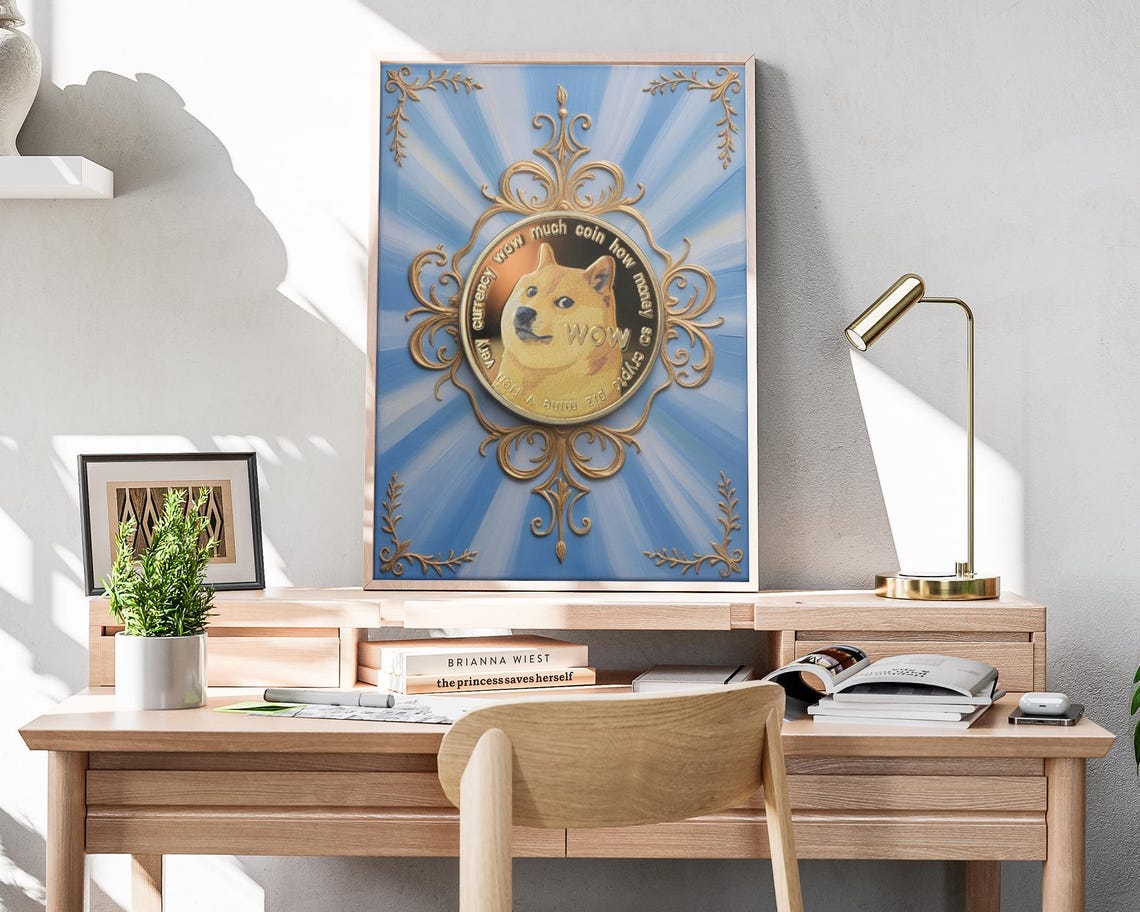Doge Dogecoin Baroque Gold Frame Wow Text Ornate Crypto Art Poster - Image 4