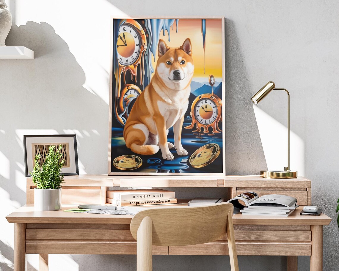 Doge Shiba Inu Melting Clocks Surreal Dogecoin Crypto Art Poster - Image 4