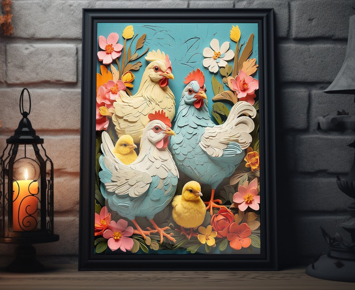 Spring Chicks Chicken Folk Art, Rustic Spring Decor