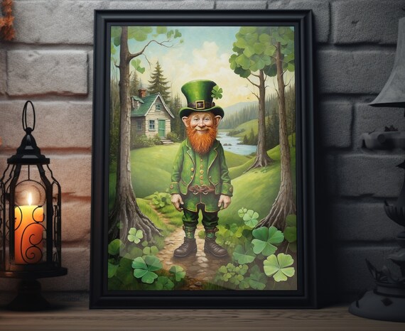 Leprechaun Shamrock Forest Path Cottage Saint Patricks Day Poster