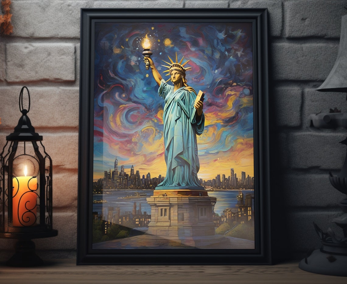 New York Starry Night Matte Wall Art New York City Artwork Statue Of Liberty Print New York Painting Nyc Decor New York City Poster