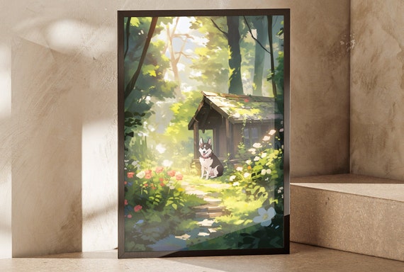 Claude Monet Inspired Watercolor Painting Poster Serene Nature Scene With Playful Dog Thoughtful Gift For Animal And Nature Lovers