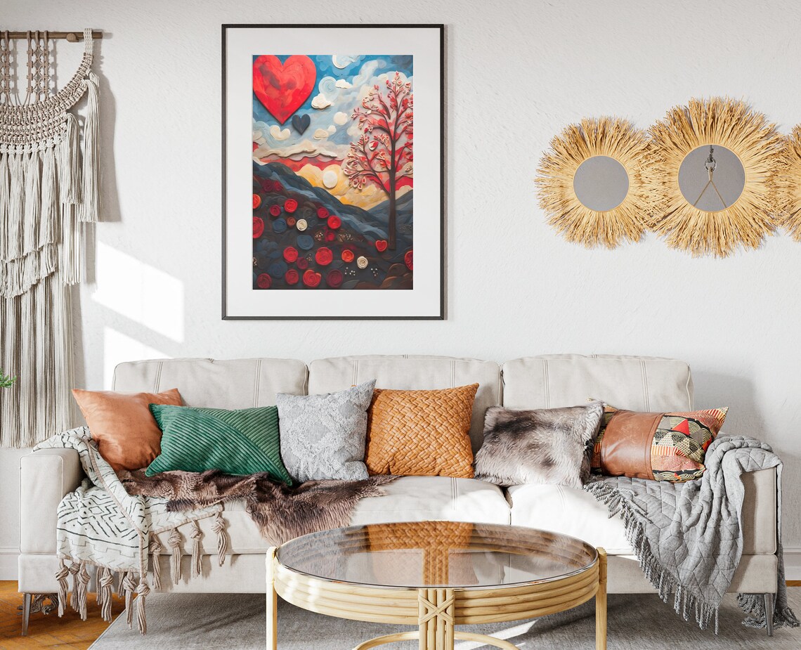 Valentines Quilled Sunset Heart Sky Roses Mountain Romantic Art Poster - Image 2