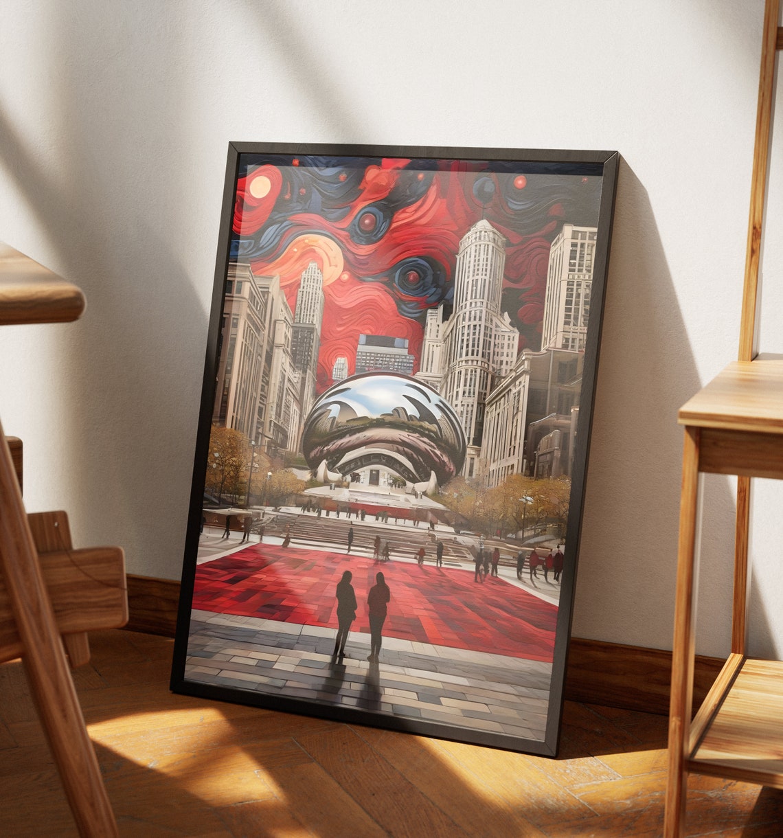 Chicago Millennium Park Cloud Gate Bean Sunset Red Sky City Art Poster - Image 4