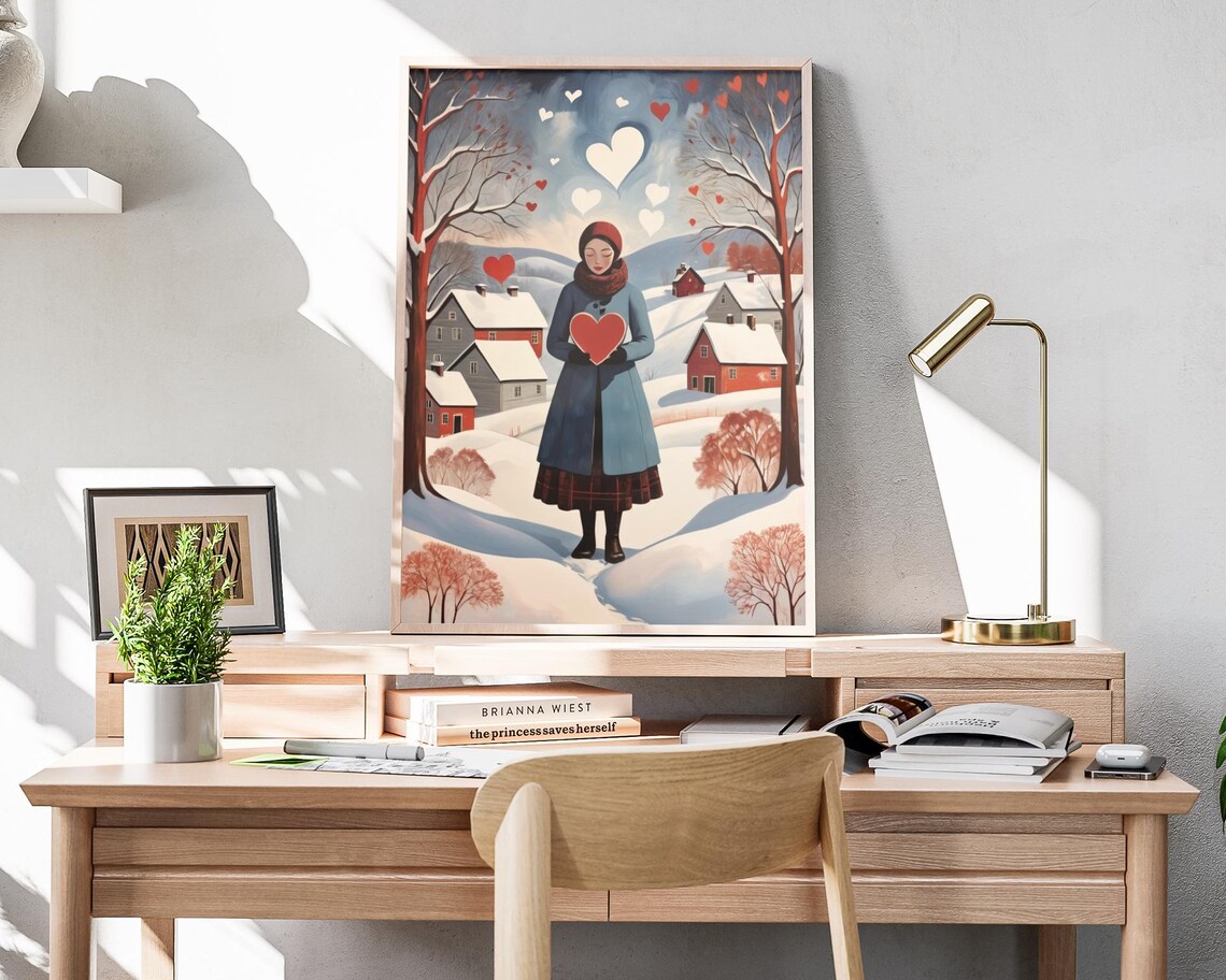 Winter Heart Folk Art Print Christmas Painting Artwork Christmas Winter Wall Art Xmas Holiday Decor For Home Snowy Holiday Poster - Image 4