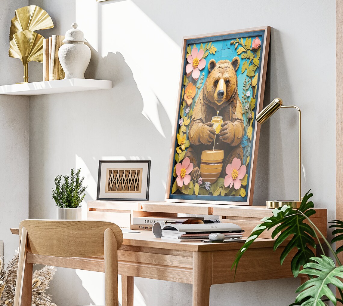Spring Bear Folk Art, Rustic Spring Decor - Image 3