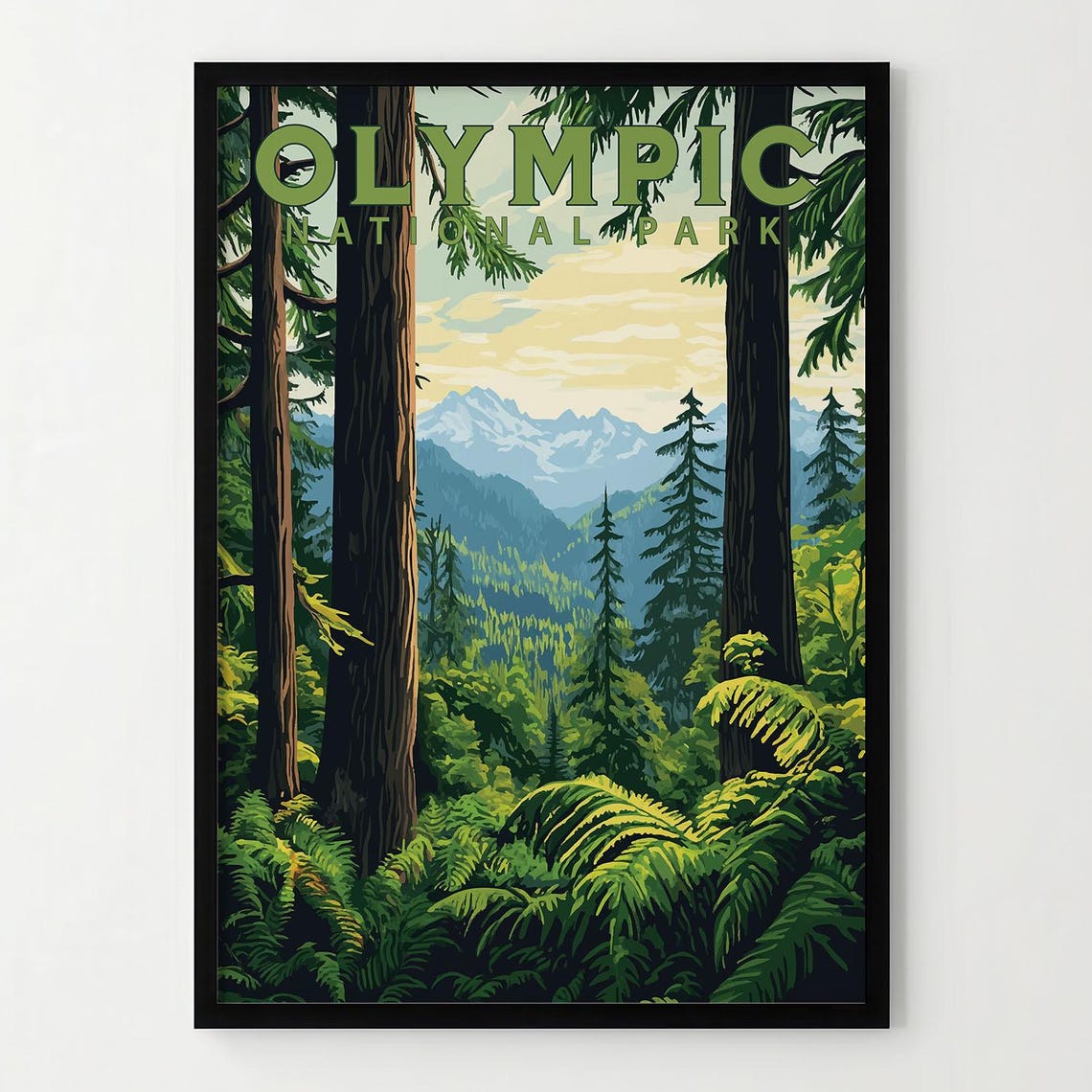 Olympic National Park Rainforest Ferns Misty Mountain View Poster