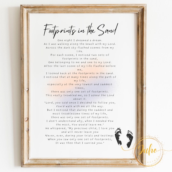 Footprints In The Sand Poem, Bible Verse Art Print