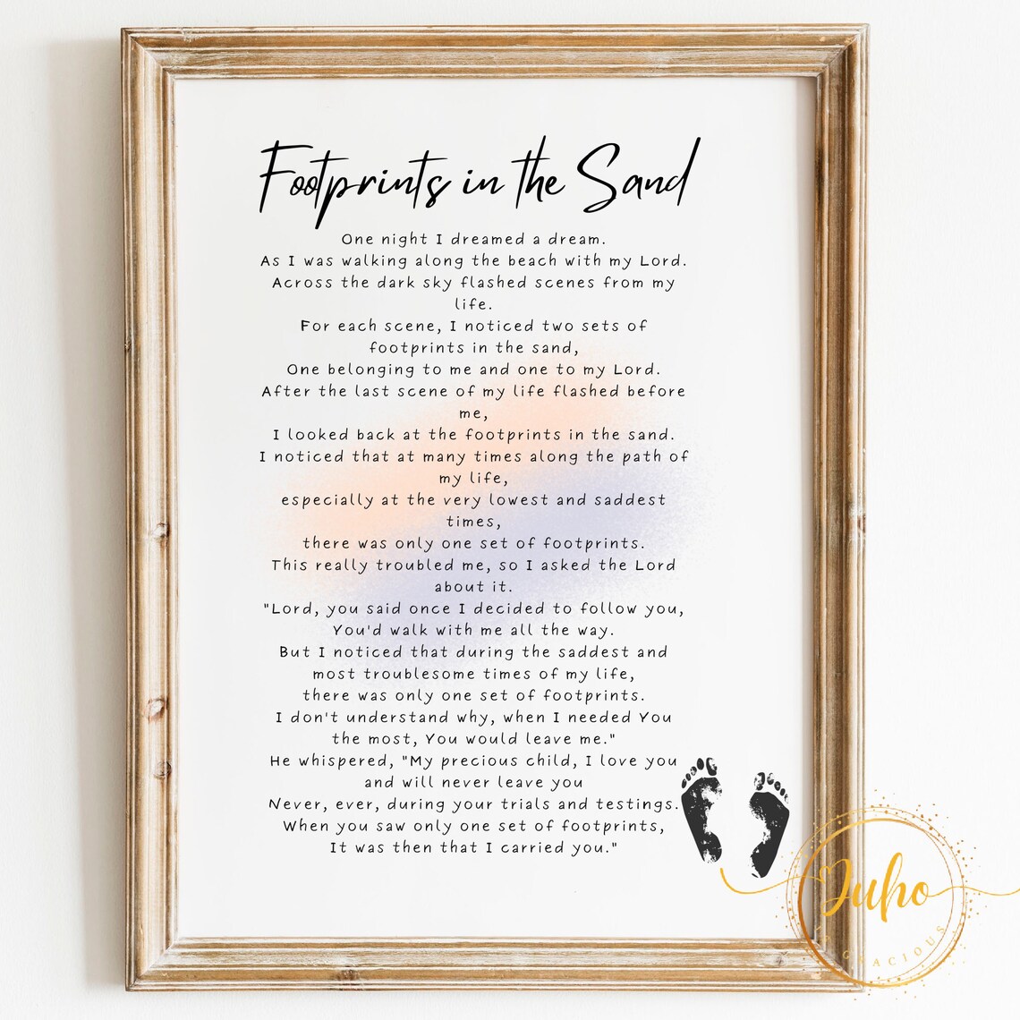 Footprints In The Sand Poem, Bible Verse Art Print