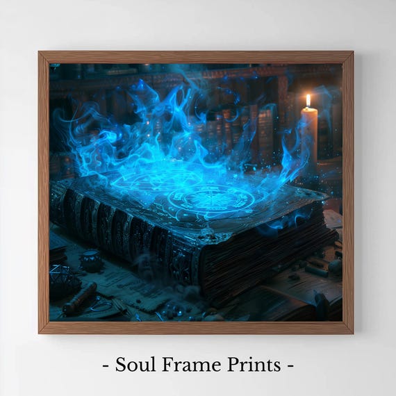 Mystical Grimoire With Glowing Symbol Magical Book Artwork Celestial Decor Enchanted Candlelit Scene Wall Art 106