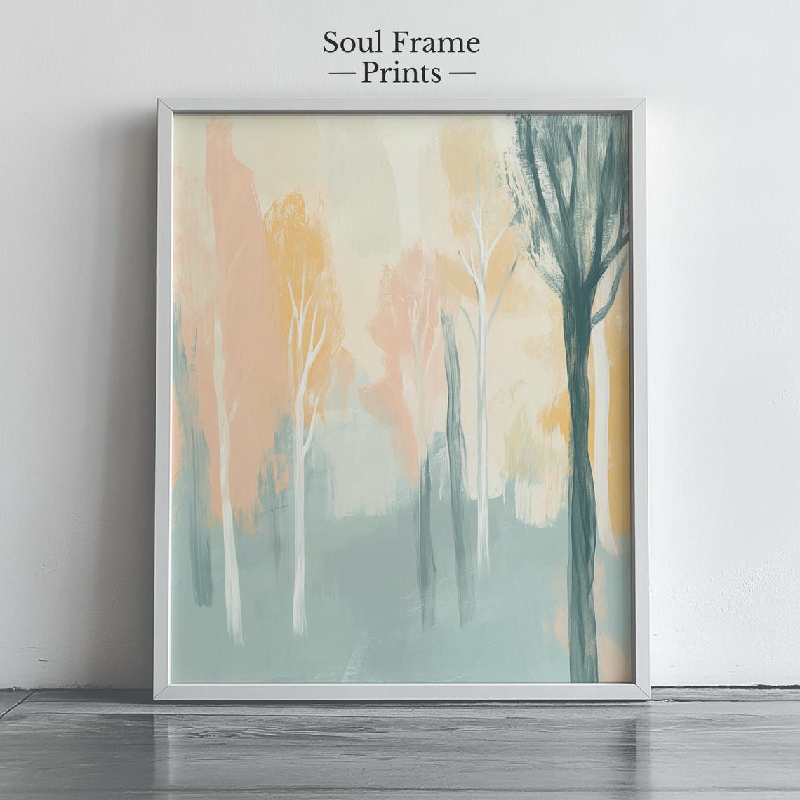 Abstract Pastel Forest Wall Art Soft Neutral Tree Landscape Painting