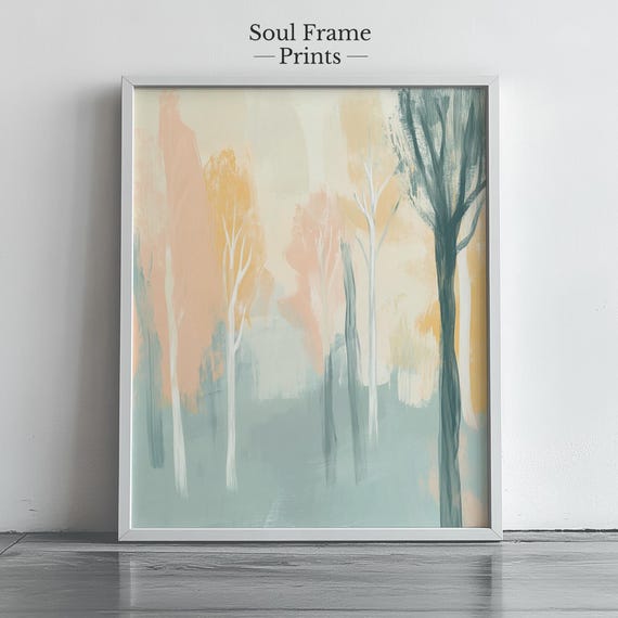Abstract Forest Wall Art Pastel Tree Landscape Print Minimal Modern Decor Scandinavian Soft Nature Painting Neutral Room Downloa 416