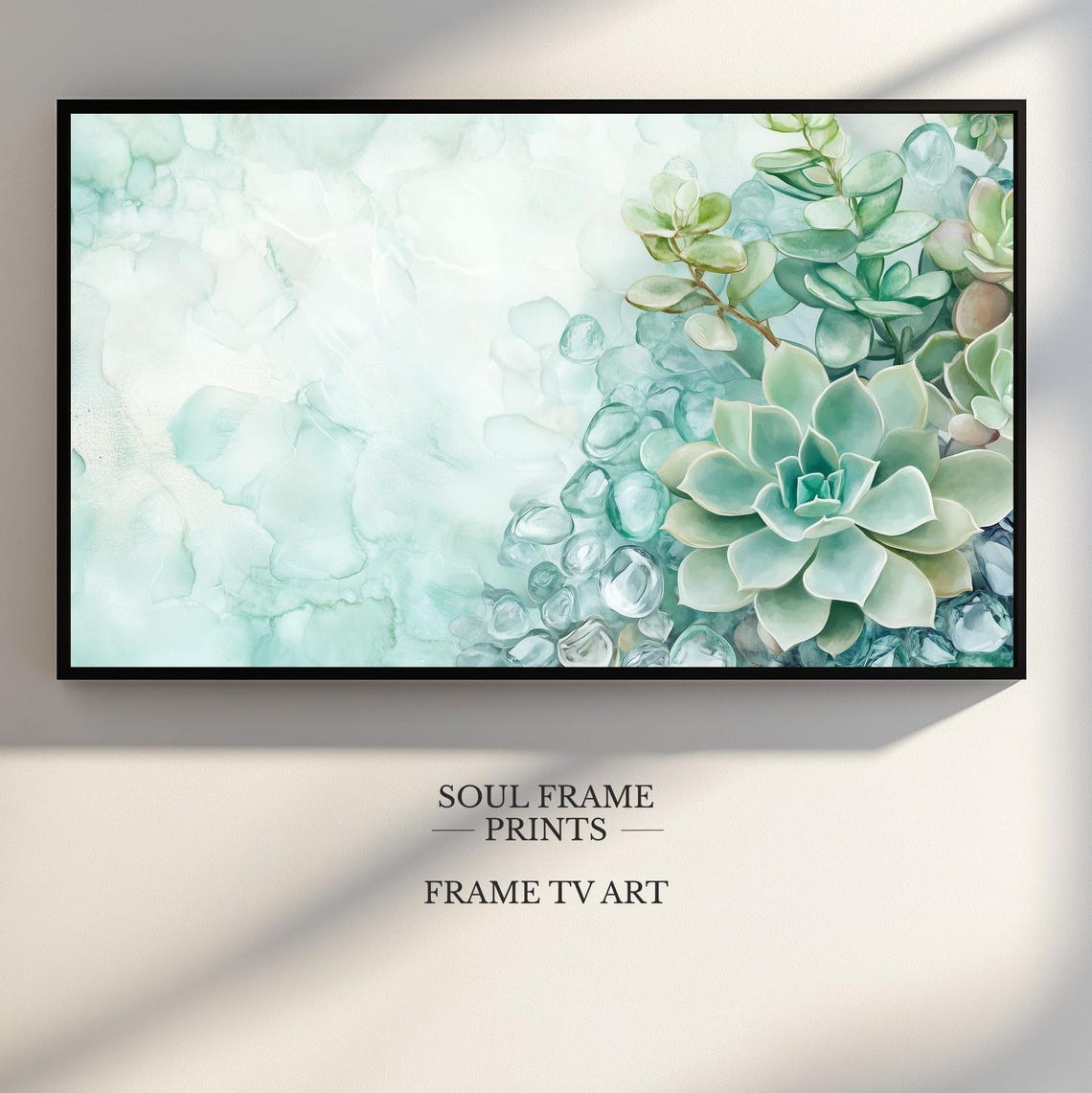 Pale Green Watercolor Succulents Botanical Samsung Frame TV Art Poster