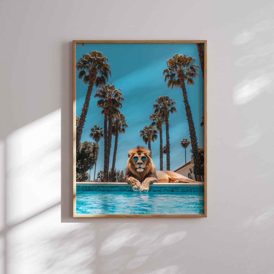 Lion in Sunglasses Lounging by a Palm Springs Pool Mid Century Poster - Image 2