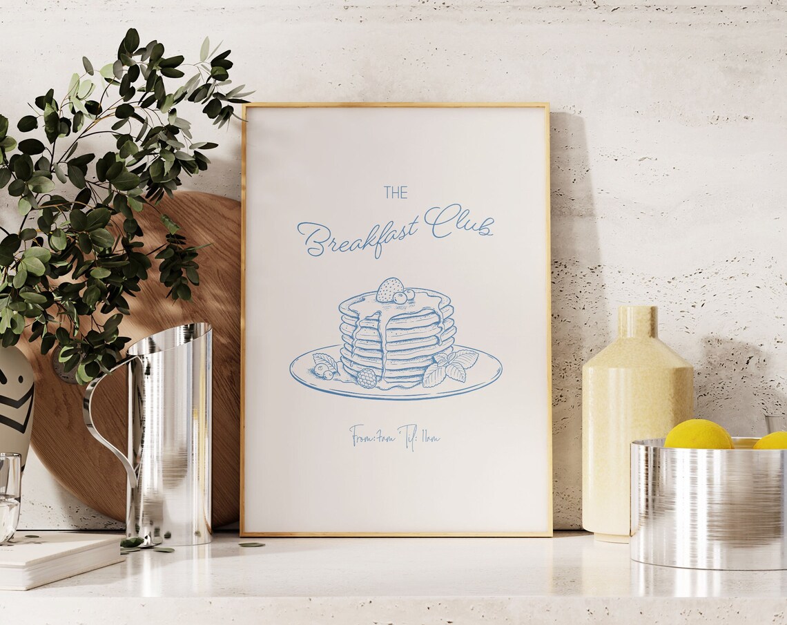 The Breakfast Club Pancakes Blue Sketch Kitchen Brunch Art Poster