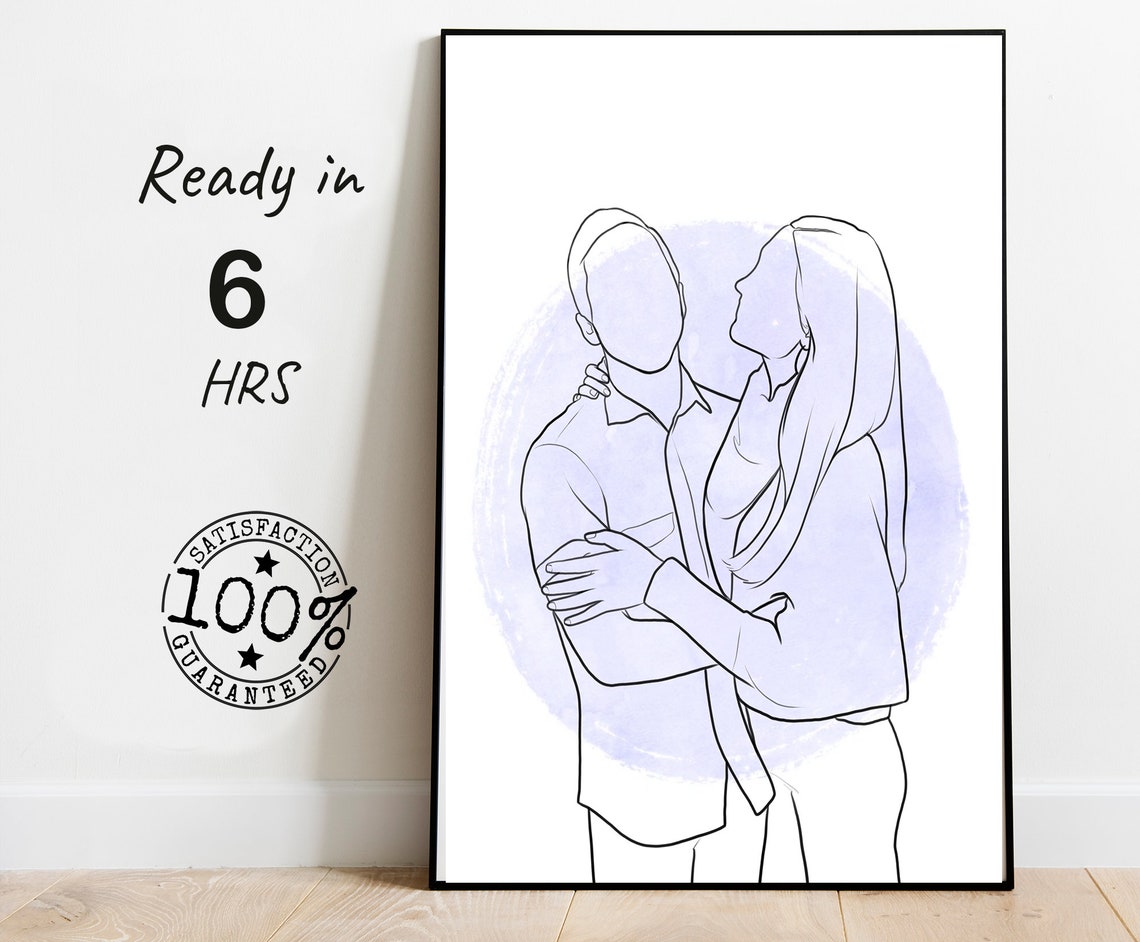 Custom One Line Drawing Portrait Couple Drawing For Gift Custom Faceless Portrait Gift For Him Outline Photo Drawing Wall Art