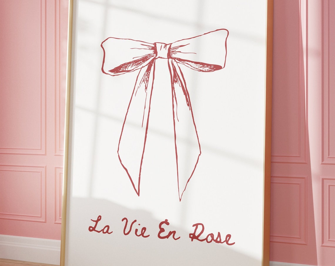 La Vie En Rose Red Bow Coquette Ribbon Romantic Poster for Dorms