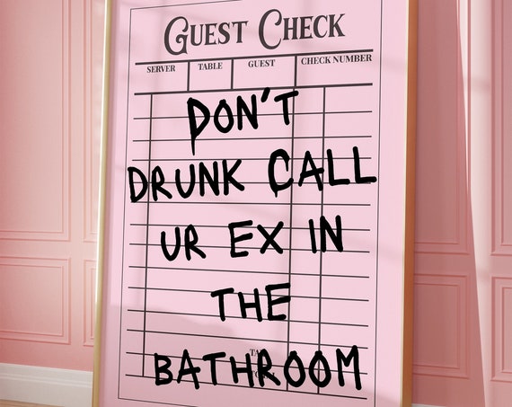 Trendy Pink Guest Check Funny Bathroom Print Funny Quote For College Dorm Pink Aesthetic Poster Preppy Poster For Apartment Bar Cart Decor