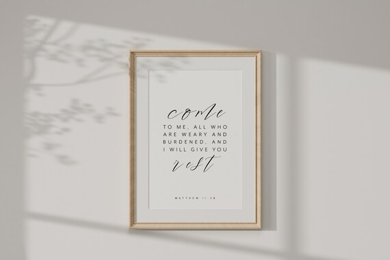 Matthew 11:28 Come To Me Black White Minimalist Scripture Print