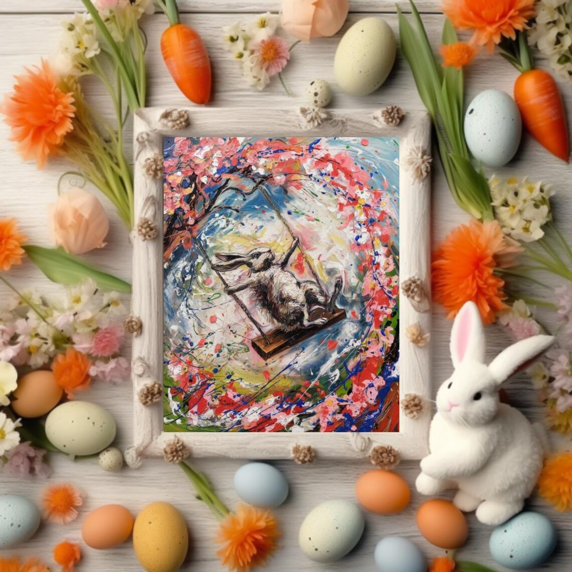 Jackson Pollock Style Ecstatic Swing, Abstract Rabbit - Image 3