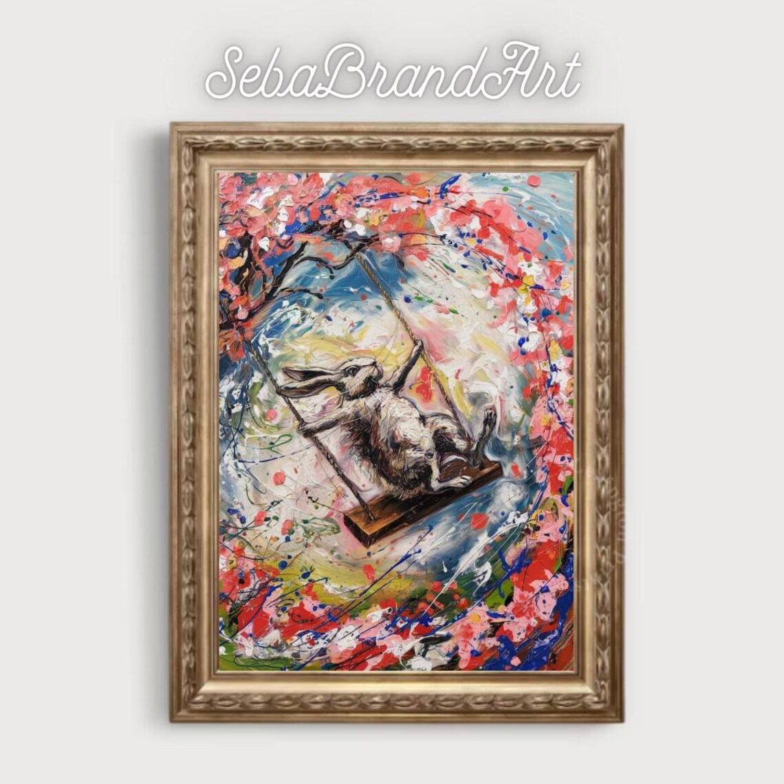 Jackson Pollock Style Ecstatic Swing, Abstract Rabbit - Image 2