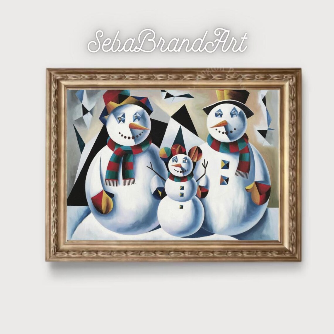 Cubist Snowman Family Portrait In Bold Geometric Winter Style Poster - Image 2