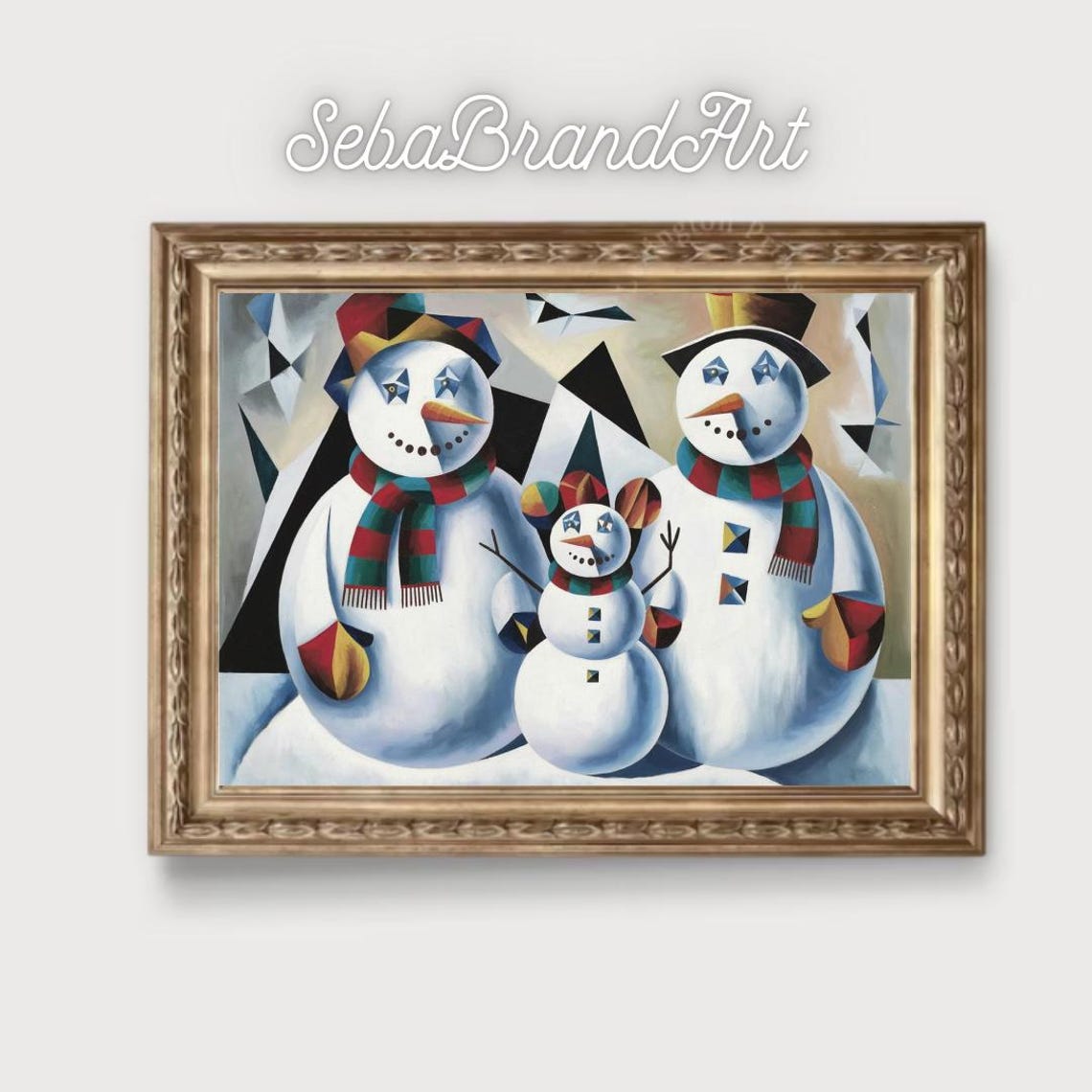 Picasso Style Cubist Snowman Family Portrait Abstract Winter Wall Art Instant - Image 2