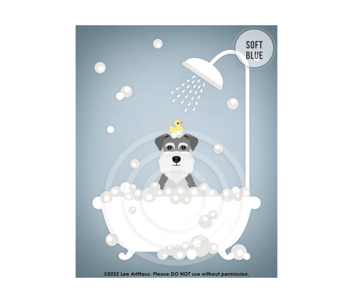 Schnauzer Bubble Bath Shower Rubber Ducky Bright Teal Bathroom Poster - Image 2