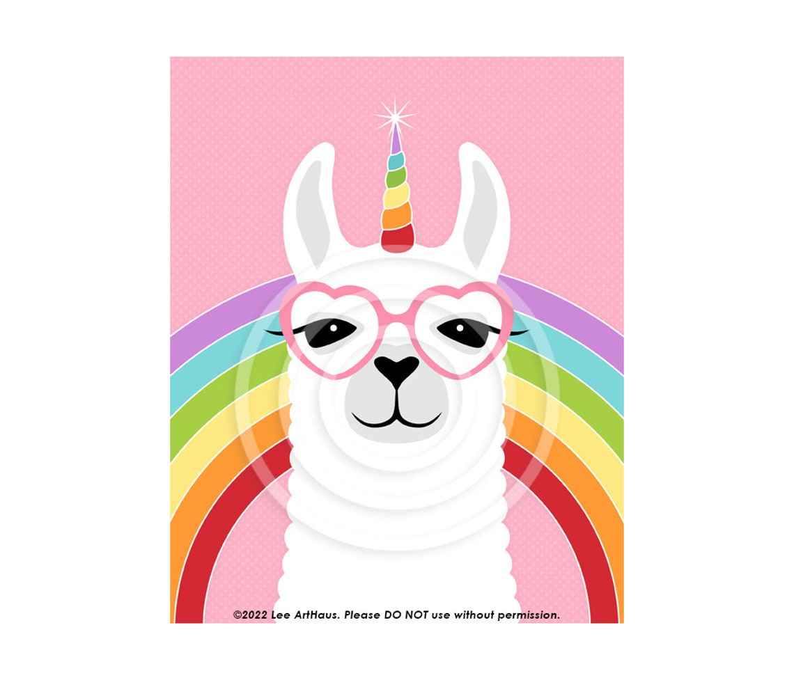Llamacorn With Heart Glasses Rainbow Unicorn Llama Art Poster