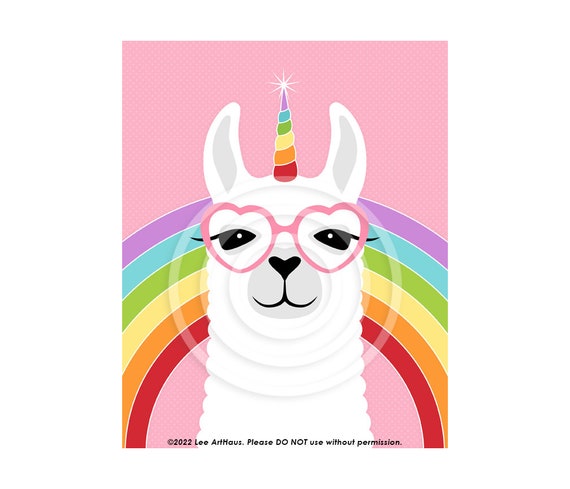 20jp Rainbow Art Llamacorn With Glasses Wall Art Unicorn Wall Art Rainbow Print Nursery Decor Art For Baby Rainbow Stripes