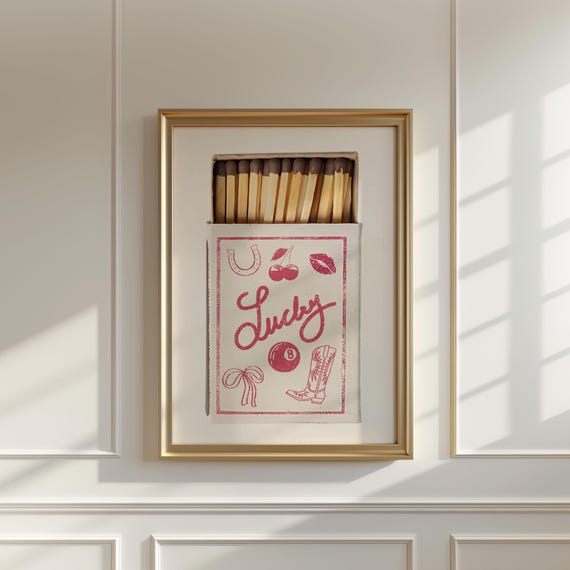 Lucky Matchbook Poster Retro Red Wall Art Western Print