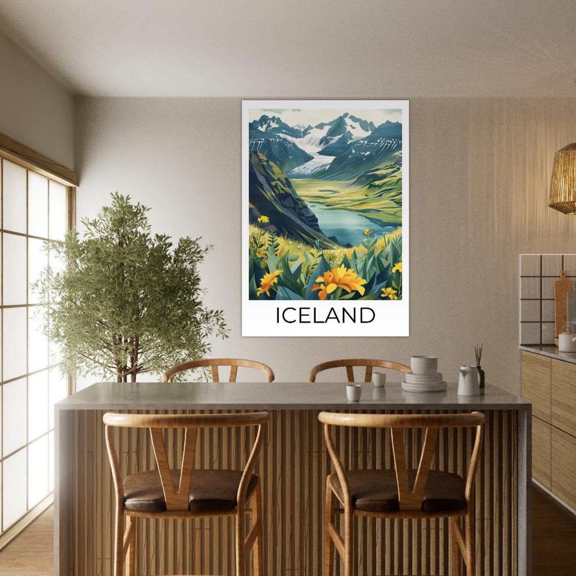 Iceland Spring Glacier Valley Wildflowers Mountain Landscape Poster - Image 3