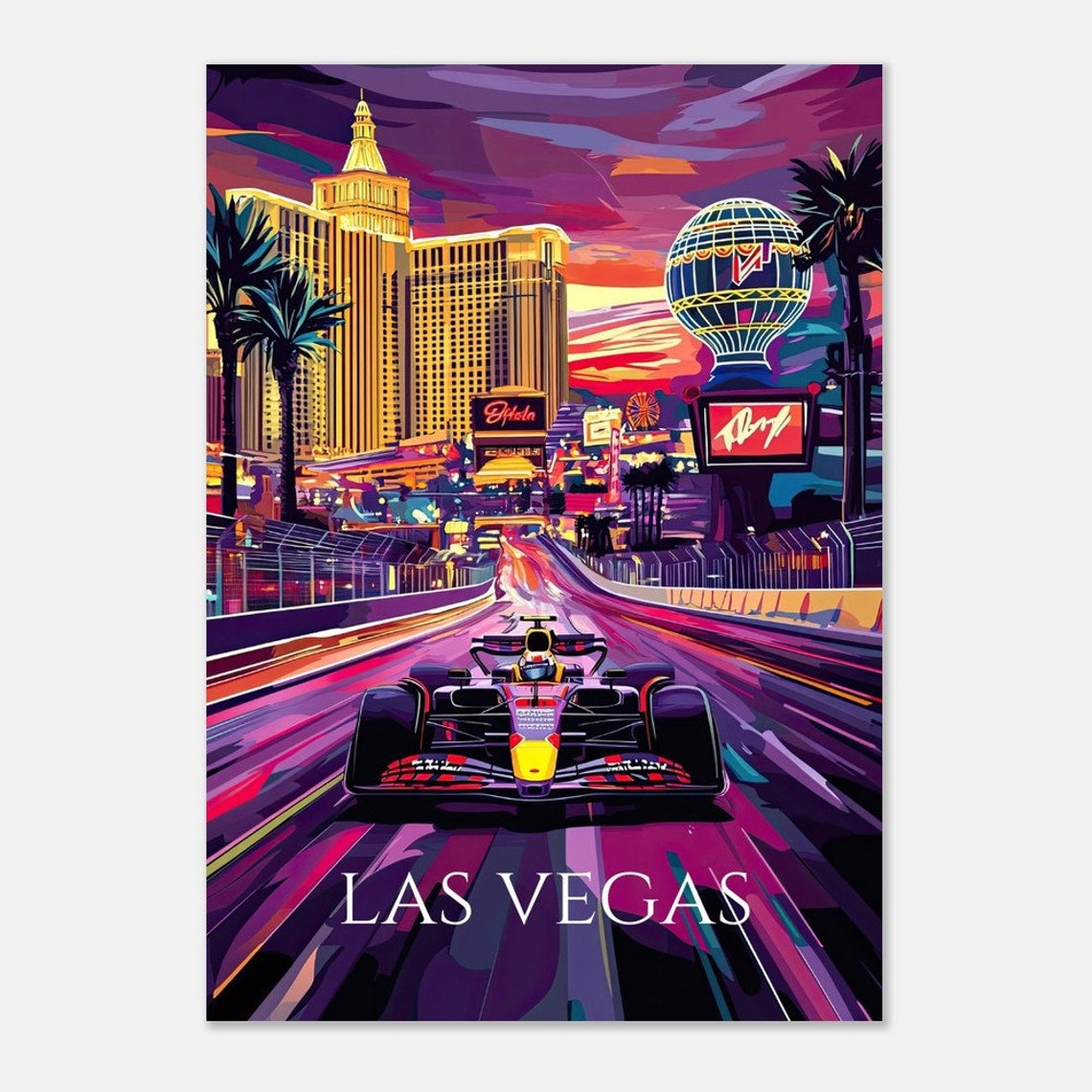 Las Vegas Formula 1 Night Street Race Neon Grand Prix Car Poster - Image 3