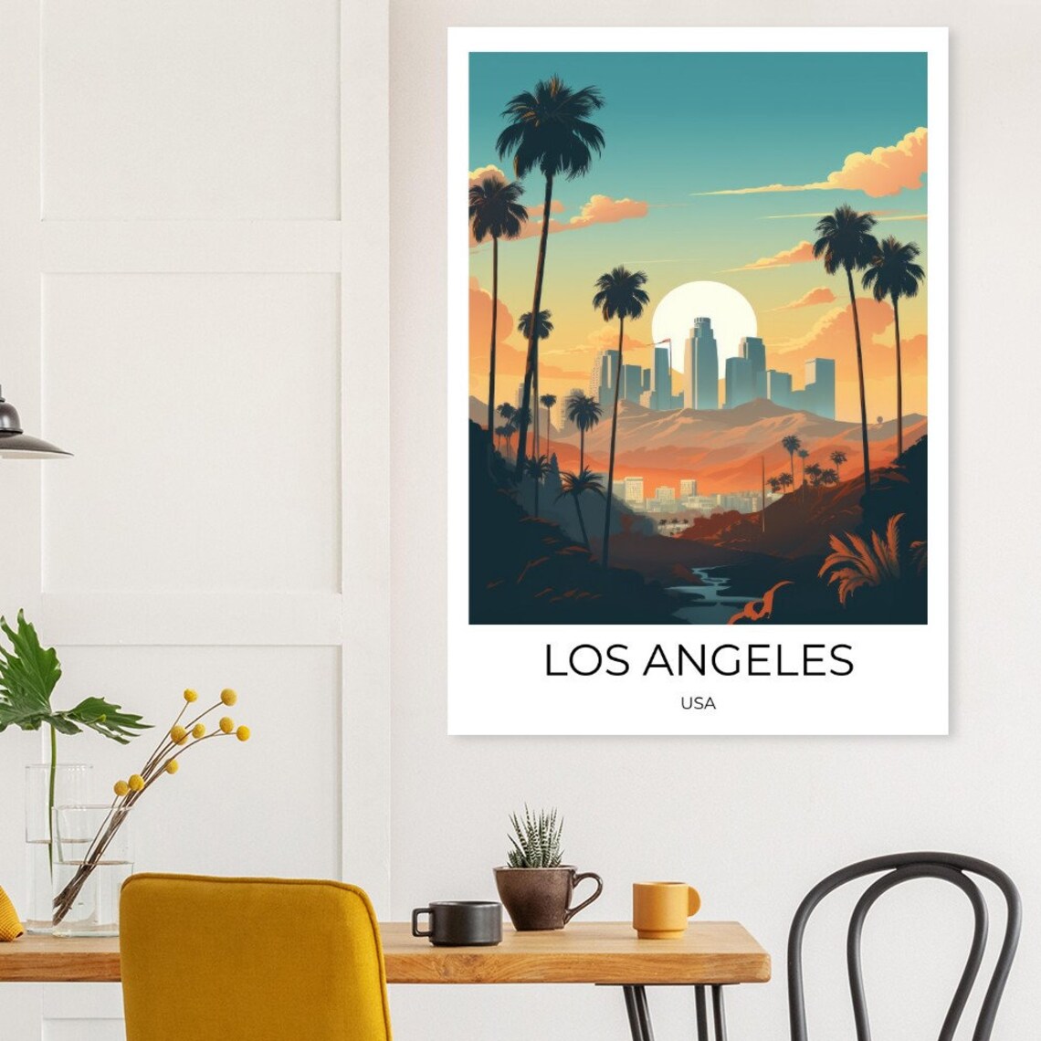Los Angeles Skyline Sunset Palm Silhouette Travel Art Poster - Image 4