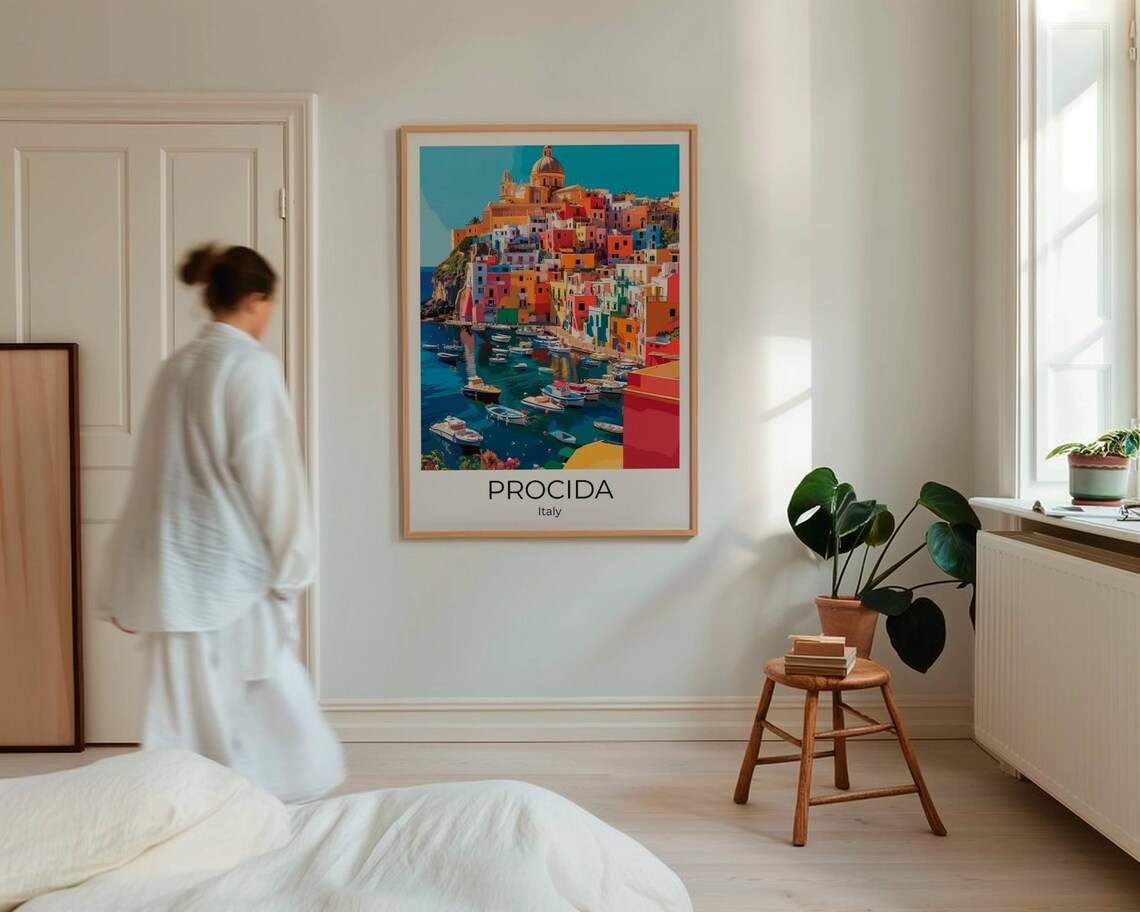 Procida Italy Colorful Harbor Boats Corricella Marina Travel Poster - Image 5