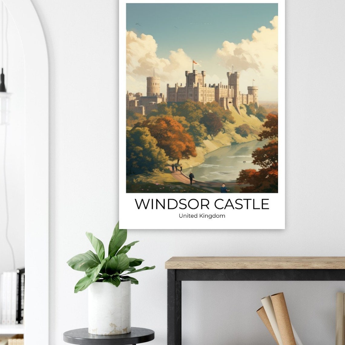 Windsor Castle England Retro Autumn River Royal Travel Poster - Image 2