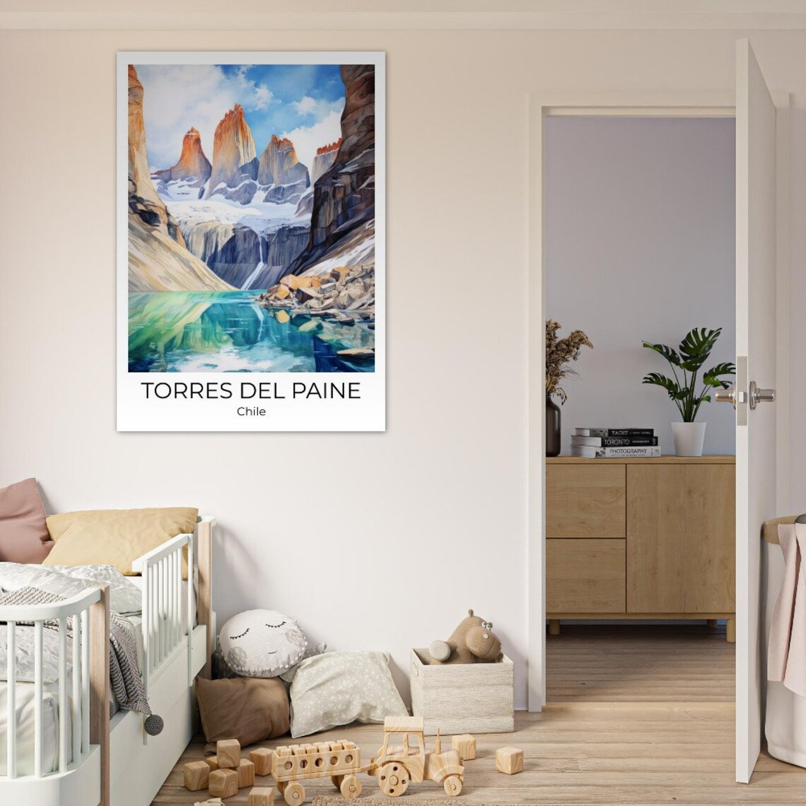 Torres del Paine Chile Granite Towers Glacial Lake Watercolor Poster - Image 4