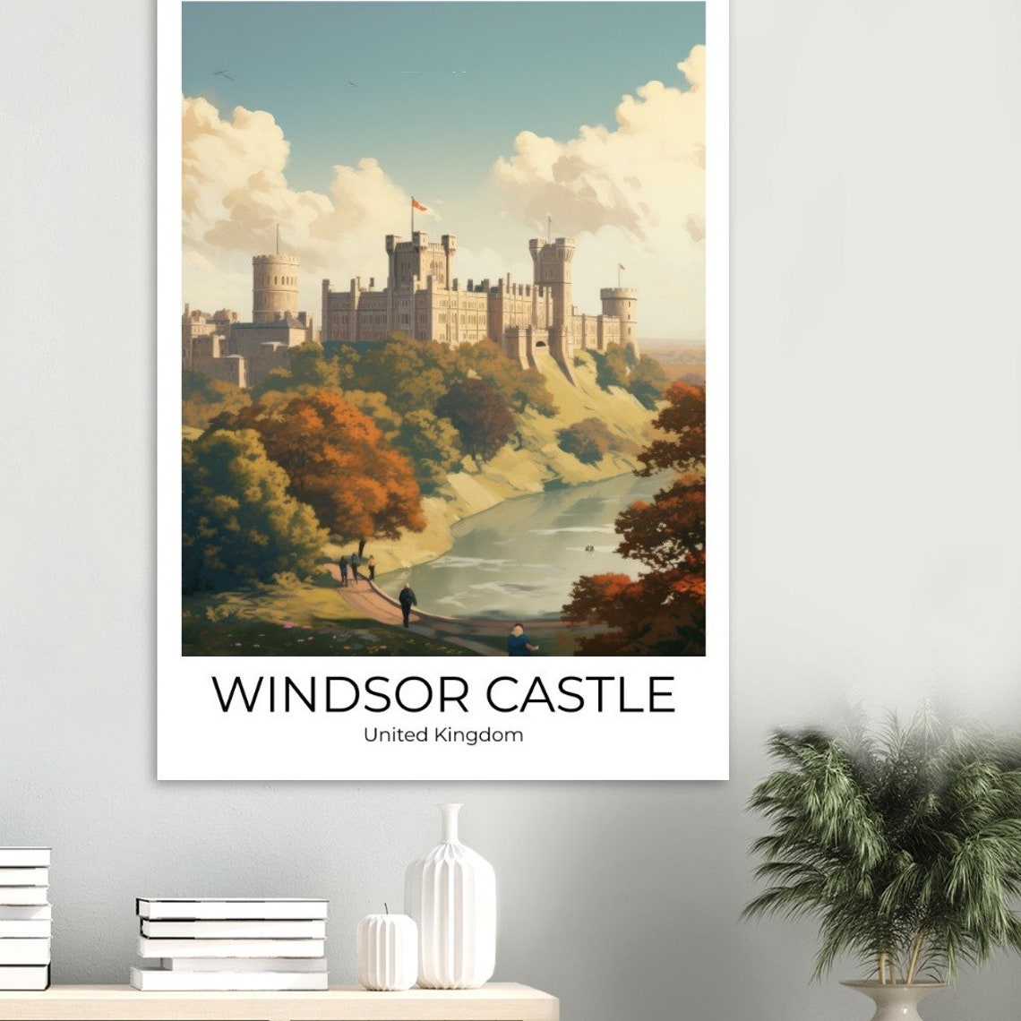 Windsor Castle England Retro Autumn River Royal Travel Poster - Image 3