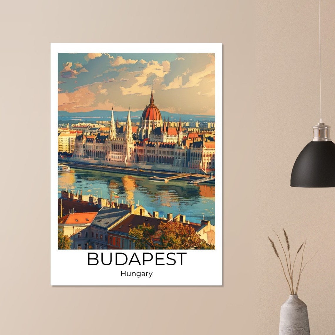 Budapest Hungary Travel Poster Danube Parliament Building Sunset Art - Image 3